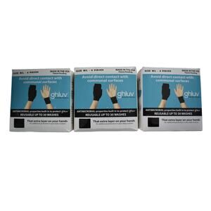 3 Pack GHLUV Antimicrobial Hand Protecting Gloves M/L Up to 30 Washes 12 total